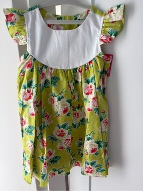 Ricrac & Ruffles Floral Flutter Sleeve Dress with White Yoke